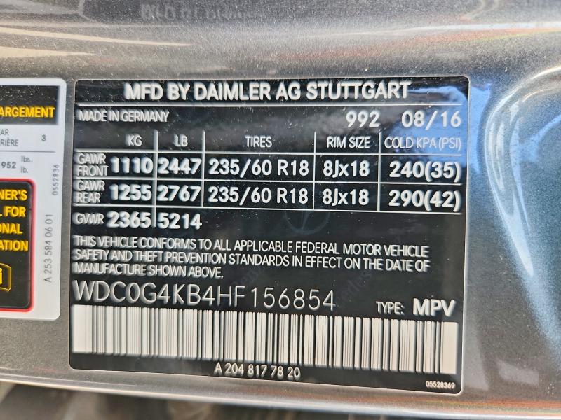 Aukcja sprzedaży 2017 Mercedes-benz Glc, vin: WDC0G4KB4HF156854, numer aukcji: 62346446