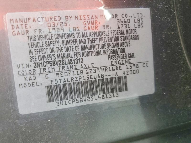 59337936 :رقم المزاد ، 3N1CP5BV2SL481313 vin ، 2025 Nissan Kicks Play مزاد بيع