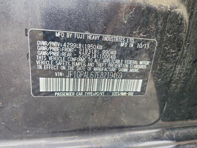 Aukcja sprzedaży 2014 Subaru Impreza, vin: JF1GPAL67E8219469, numer aukcji: 62090436