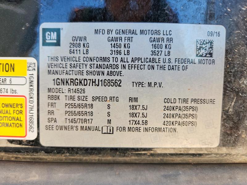 Продажа на аукционе авто 2017 Chevrolet Traverse, vin: 1GNKRGKD7HJ168562, номер лота: 63335316