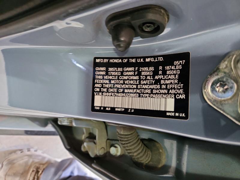 61147466 :رقم المزاد ، SHHFK7H40HU228953 vin ، 2017 Honda Civic مزاد بيع