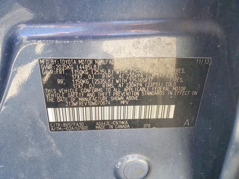 60022436 :رقم المزاد ، 2T3WFREV1DW070674 vin ، 2013 Toyota Rav4 مزاد بيع