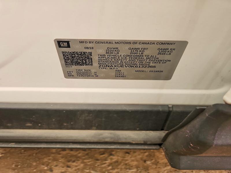 Aukcja sprzedaży 2019 Chevrolet Equinox, vin: 2GNAXUEV0K6132365, numer aukcji: 60075606