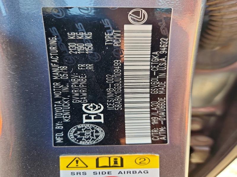 62812876 :رقم المزاد ، 58ABK1GG9JU109499 vin ، 2018 Lexus Es مزاد بيع
