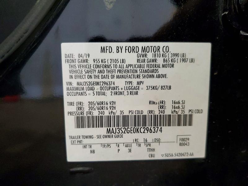 Aukcja sprzedaży 2019 Ford Ecosport, vin: MAJ3S2GE0KC296374, numer aukcji: 61590516