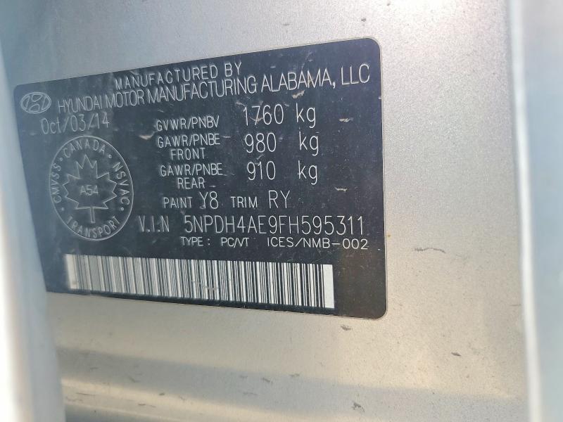 60633996 :رقم المزاد ، 5NPDH4AE9FH595311 vin ، 2015 Hyundai Elantra مزاد بيع