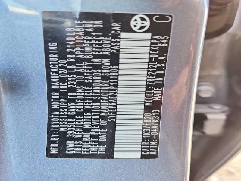 61494076 :رقم المزاد ، 5YFEPRAE2LP111806 vin ، 2020 Toyota Corolla مزاد بيع