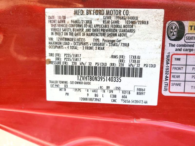 60438406 :رقم المزاد ، 1ZVHT80N395140335 vin ، 2009 Ford Mustang مزاد بيع
