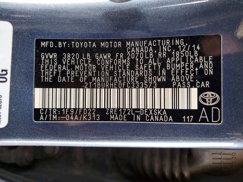 Aukcja sprzedaży 2015 Toyota Corolla, vin: 2T1BURHE0FC333573, numer aukcji: 61606706