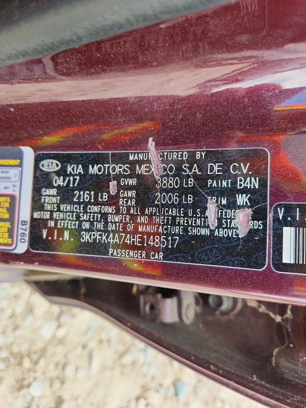 61724926 :رقم المزاد ، 3KPFK4A74HE148517 vin ، 2017 Kia Forte مزاد بيع