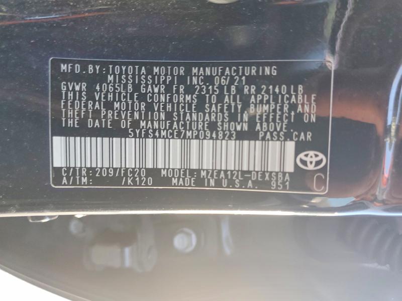 Aukcja sprzedaży 2021 Toyota Corolla, vin: 5YFS4MCE7MP094823, numer aukcji: 59571296