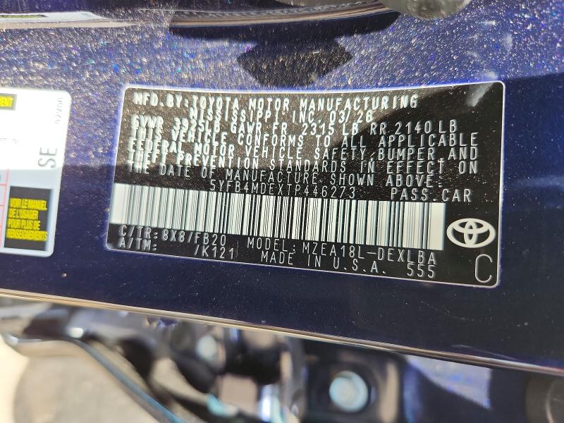 Продаж на аукціоні авто 2026 Toyota Corolla, vin: 5YFB4MDEXTP446273, номер лоту: 60458846