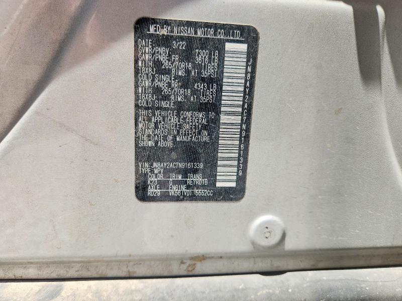 Продаж на аукціоні авто 2022 Nissan Armada, vin: JN8AY2AC7N9161339, номер лоту: 63406196