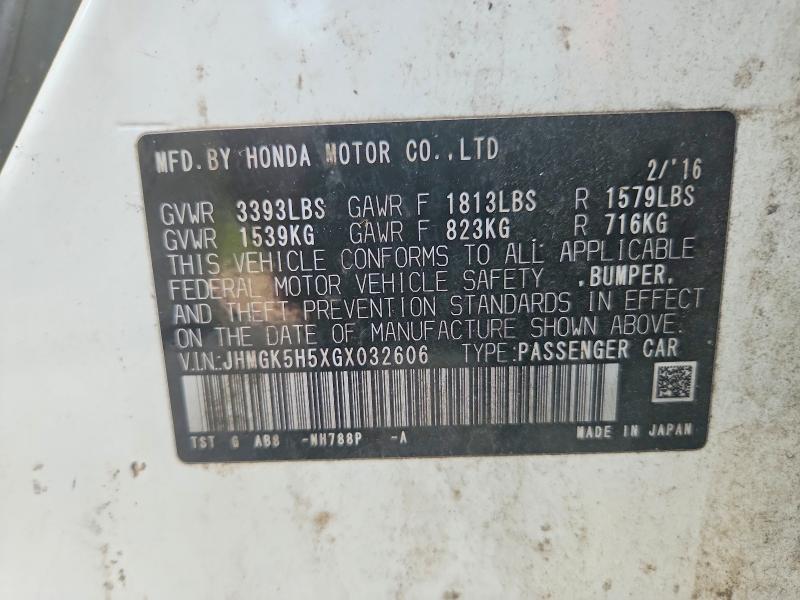 Продажа на аукционе авто 2016 Honda Fit, vin: JHMGK5H5XGX032606, номер лота: 62428786