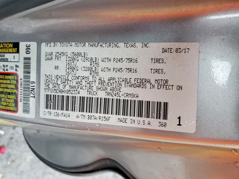 2017 Toyota Tacoma მანქანა იყიდება აუქციონზე, vin: 5TFSX5EN0HX052334, აუქციონის ნომერი: 62037576