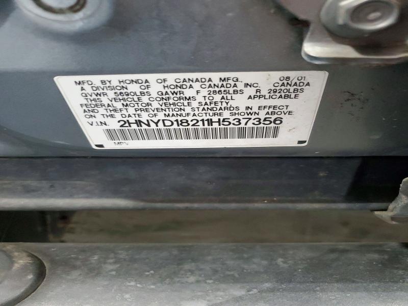 61114266 :رقم المزاد ، 2HNYD18211H537356 vin ، 2001 Acura Mdx مزاد بيع