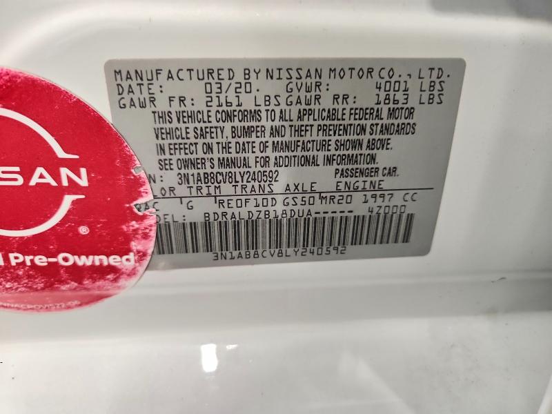 59142066 :رقم المزاد ، 3N1AB8CV8LY240592 vin ، 2020 Nissan Sentra مزاد بيع