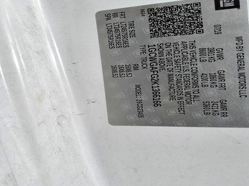 2019 Chevrolet Express G2500 მანქანა იყიდება აუქციონზე, vin: 1GCWGAFG2K1366166, აუქციონის ნომერი: 59602456
