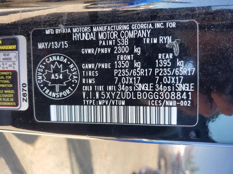 63131256 :رقم المزاد ، 5XYZUDLB0GG308841 vin ، 2016 Hyundai Santa Fe Sport مزاد بيع