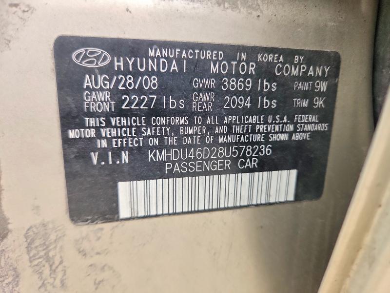 Aukcja sprzedaży 2008 Hyundai Elantra, vin: KMHDU46D28U578236, numer aukcji: 61630326