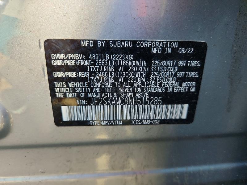 Aukcja sprzedaży 2022 Subaru Forester, vin: JF2SKAMC8NH515285, numer aukcji: 61844376