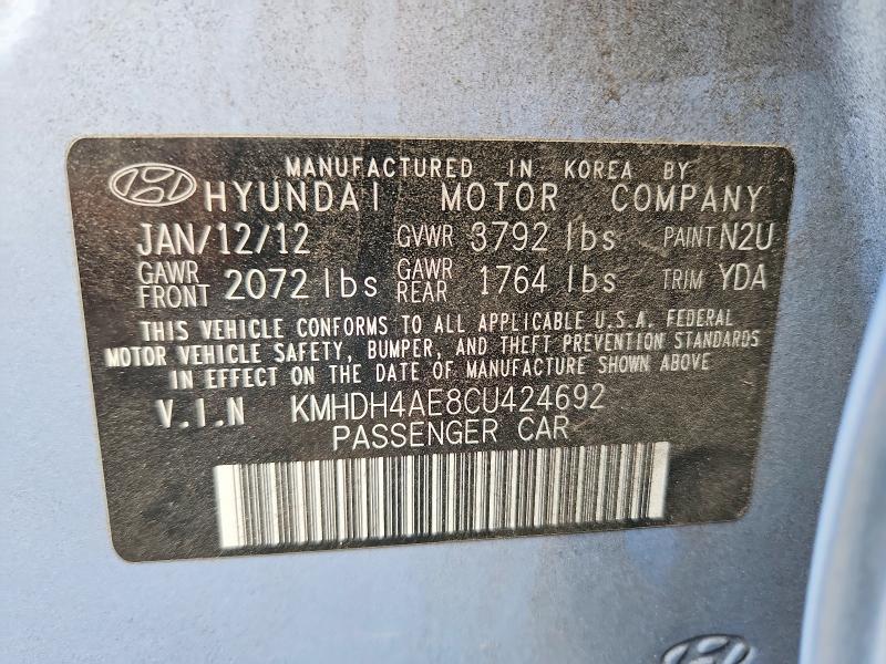 Aukcja sprzedaży 2012 Hyundai Elantra, vin: KMHDH4AE8CU424692, numer aukcji: 61006476