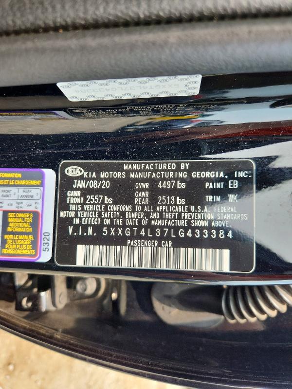 60803416 :رقم المزاد ، 5XXGT4L37LG433384 vin ، 2020 Kia Optima مزاد بيع