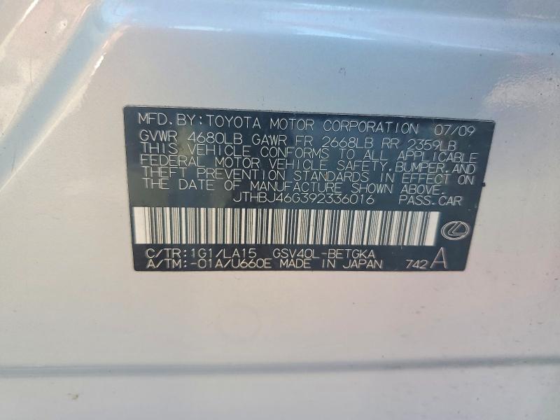 61767646 :رقم المزاد ، JTHBJ46G392336016 vin ، 2009 Lexus Es مزاد بيع