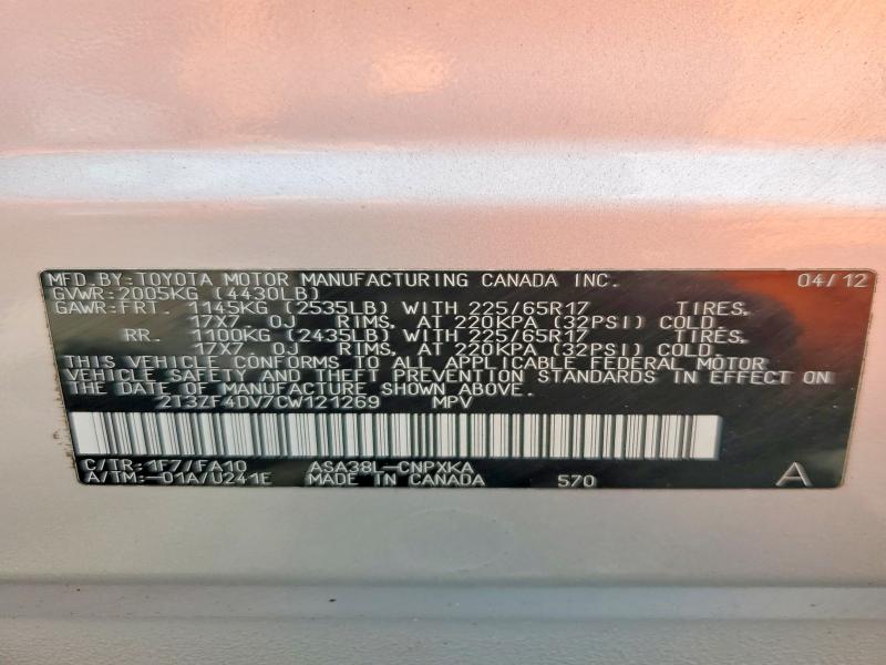 62862466 :رقم المزاد ، 2T3ZF4DV7CW121269 vin ، 2012 Toyota Rav4 مزاد بيع