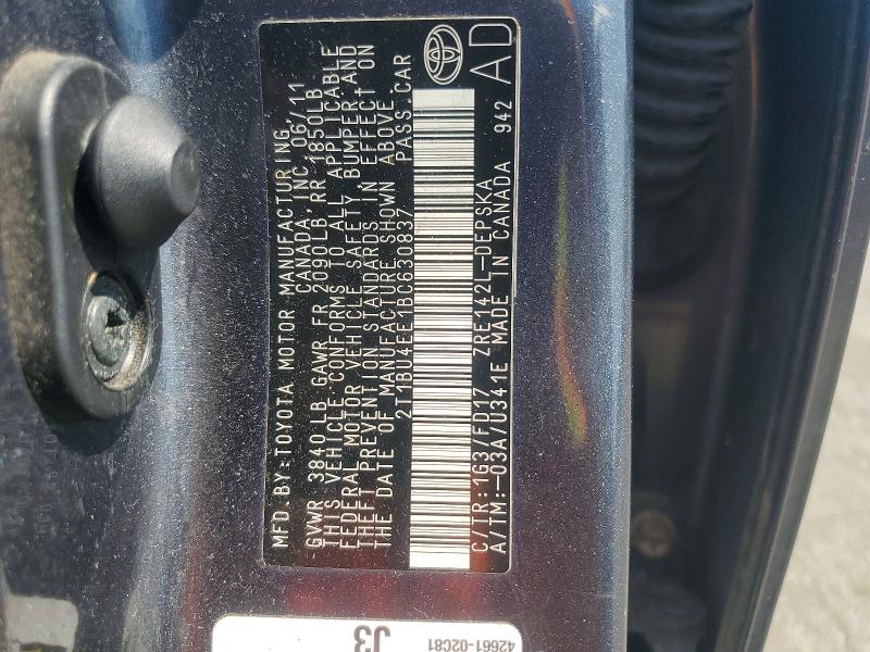 Aukcja sprzedaży 2011 Toyota Corolla, vin: 2T1BU4EE1BC630837, numer aukcji: 62529666