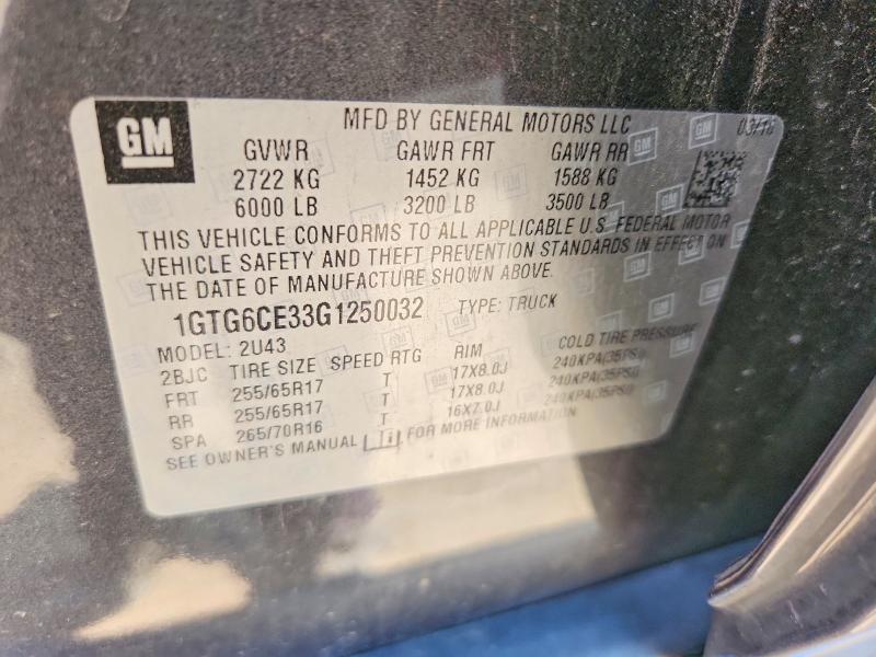 2016 Gmc Canyon მანქანა იყიდება აუქციონზე, vin: 1GTG6CE33G1250032, აუქციონის ნომერი: 60744476