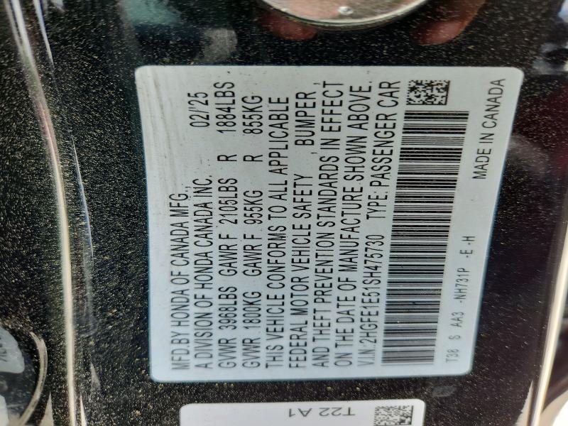 Продажа на аукционе авто 2025 Honda Civic, vin: 2HGFE1E51SH475730, номер лота: 60445836