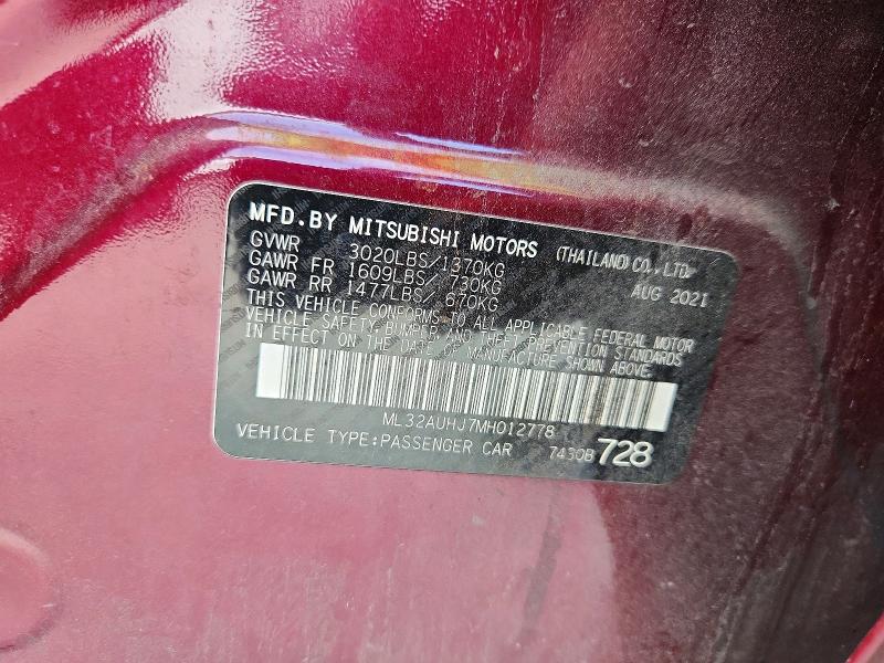 Продажа на аукционе авто 2021 Mitsubishi Mirage, vin: ML32AUHJ7MH012778, номер лота: 59339076
