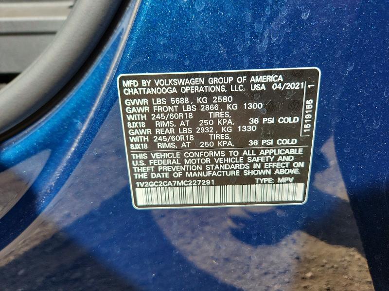 2021 Volkswagen Atlas Cross Sport მანქანა იყიდება აუქციონზე, vin: 1V2GC2CA7MC227291, აუქციონის ნომერი: 60743176