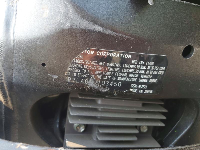 2009 Suzuki Gsx-r750 მანქანა იყიდება აუქციონზე, vin: JS1GR7LA092103450, აუქციონის ნომერი: 61218406