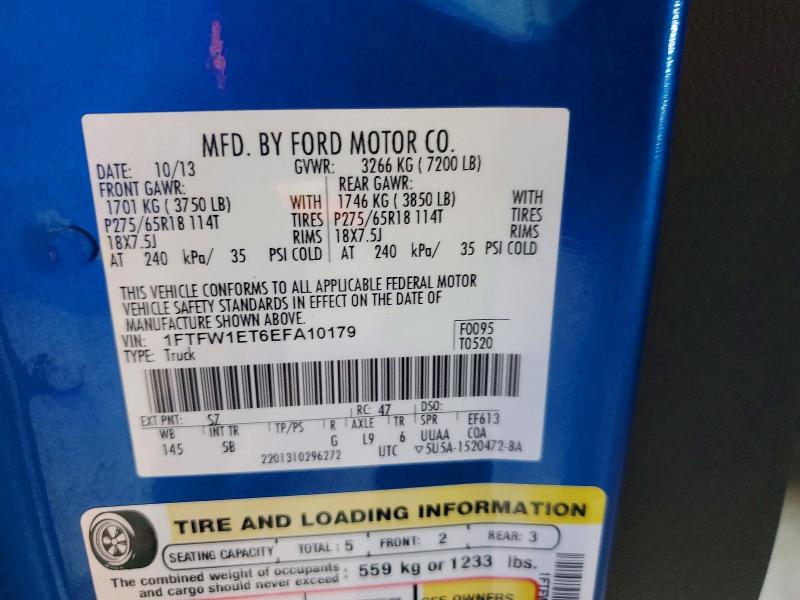 62286056 :رقم المزاد ، 1FTFW1ET6EFA10179 vin ، 2014 Ford F150 مزاد بيع