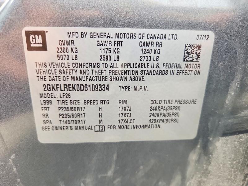 61722436 :رقم المزاد ، 2GKFLREK0D6109334 vin ، 2013 Gmc Terrain مزاد بيع