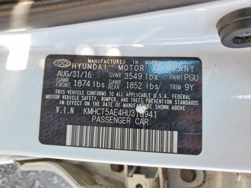 2017 Hyundai Accent მანქანა იყიდება აუქციონზე, vin: KMHCT5AE4HU310941, აუქციონის ნომერი: 62006716