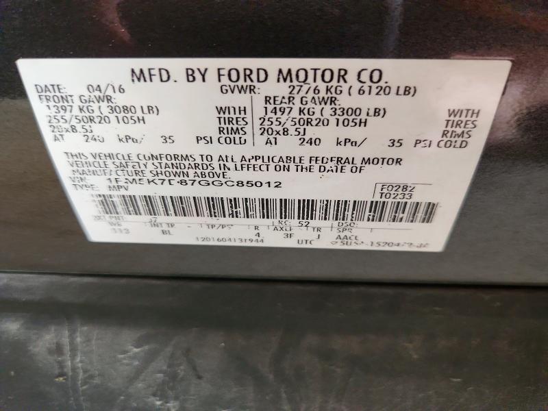 Aukcja sprzedaży 2016 Ford Explorer, vin: 1FM5K7D87GGC85012, numer aukcji: 61500256