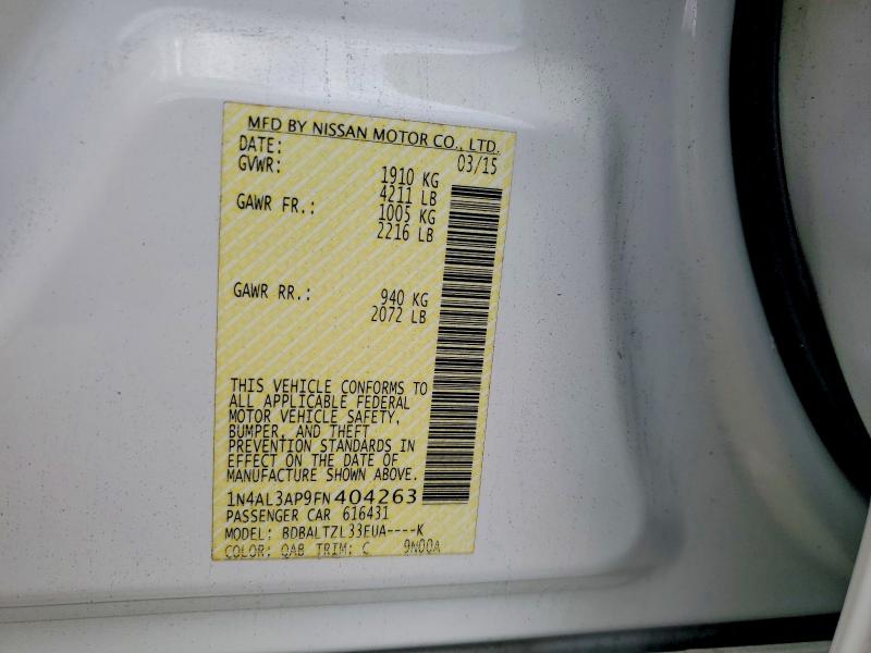 Aukcja sprzedaży 2015 Nissan Altima, vin: 1N4AL3AP9FN404263, numer aukcji: 61885076