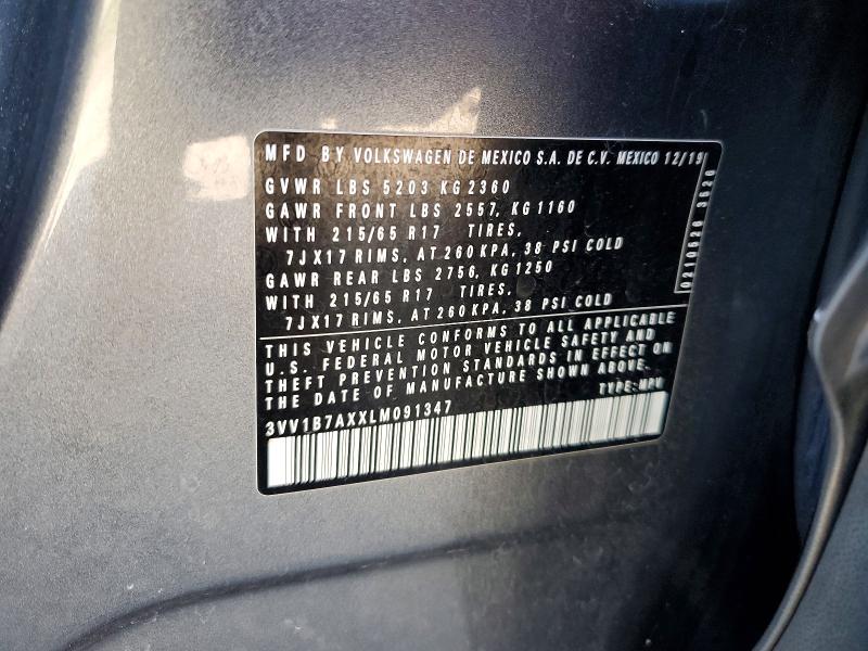62147886 :رقم المزاد ، 3VV1B7AXXLM091347 vin ، 2020 Volkswagen Tiguan مزاد بيع