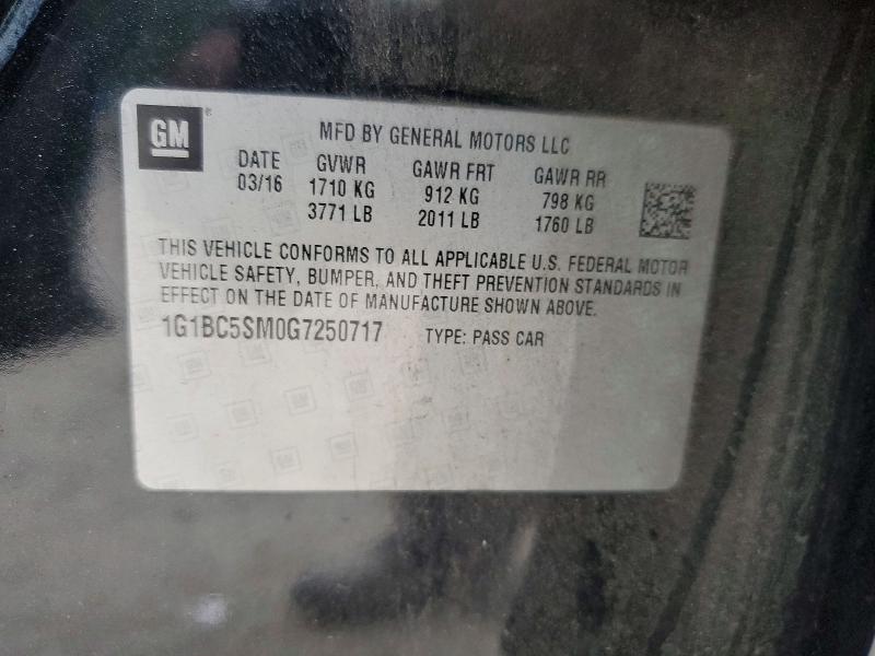 2016 Chevrolet Cruze მანქანა იყიდება აუქციონზე, vin: 1G1BC5SM0G7250717, აუქციონის ნომერი: 62922846