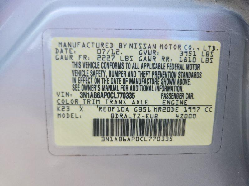 Продаж на аукціоні авто 2012 Nissan Sentra, vin: 3N1AB6AP0CL770335, номер лоту: 59598836