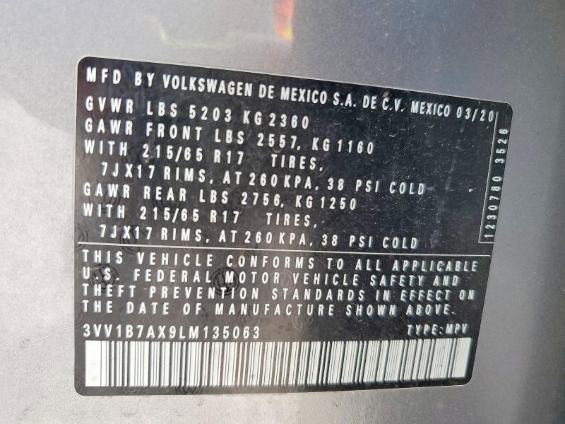 Aukcja sprzedaży 2020 Volkswagen Tiguan, vin: 3VV1B7AX9LM135063, numer aukcji: 60650266