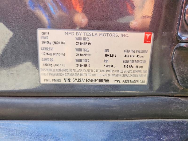 Продаж на аукціоні авто 2016 Tesla Model S, vin: 5YJSA1E24GF160755, номер лоту: 62875336