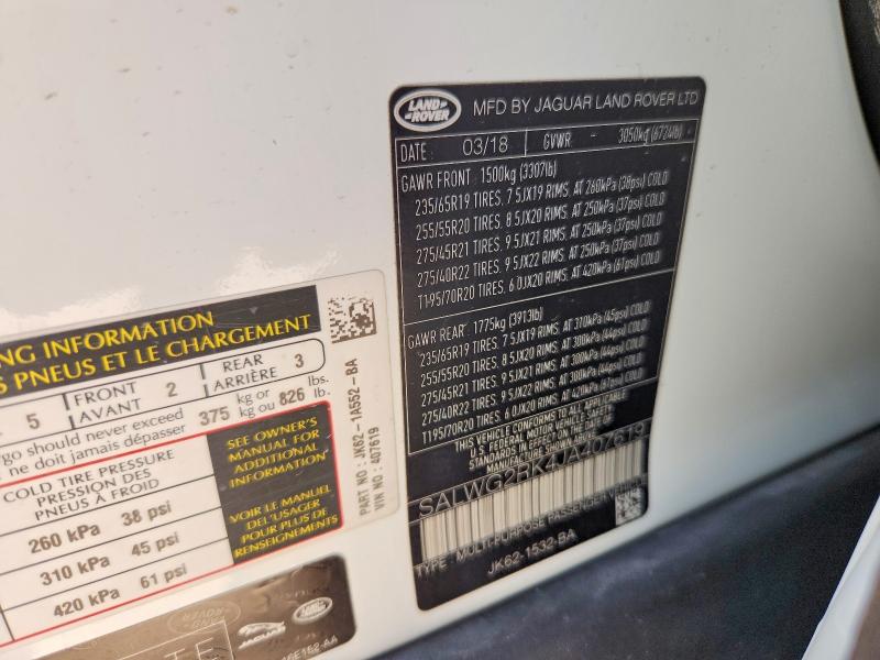 Aukcja sprzedaży 2018 Land Rover Range Rover Sport, vin: SALWG2RK4JA407619, numer aukcji: 63517316