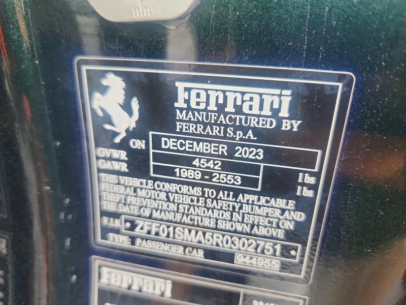 Продажа на аукционе авто 2024 Ferrari 296 Gts, vin: ZFF01SMA5R0302751, номер лота: 60826726