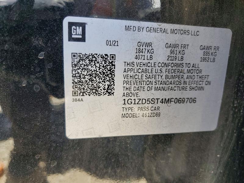 2021 Chevrolet Malibu მანქანა იყიდება აუქციონზე, vin: 1G1ZD5ST4MF069706, აუქციონის ნომერი: 60432496