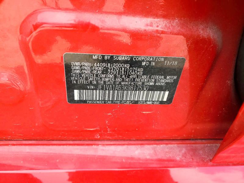 Aukcja sprzedaży 2019 Subaru Wrx, vin: JF1VA1A63K9817530, numer aukcji: 59968666