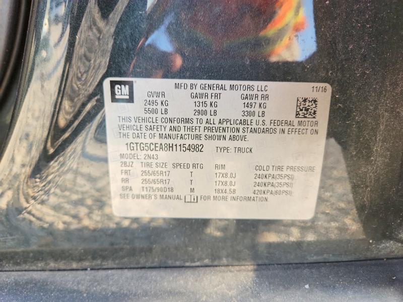 2017 Gmc Canyon მანქანა იყიდება აუქციონზე, vin: 1GTG5CEA8H1154982, აუქციონის ნომერი: 61975286